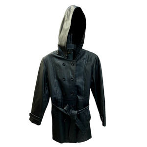 Giorgio Sant Angelo Womens Leather Jacket Small Black Hooded Coat with Belt